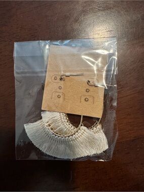 Plunder Cream Fringe Hoop Earrings